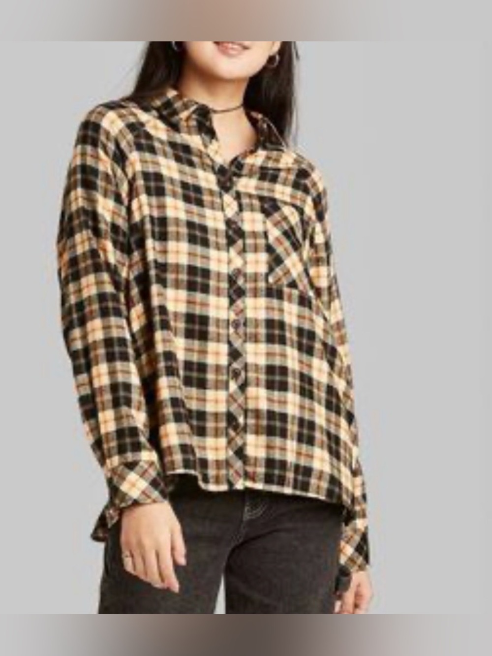 wild fable Black and Cream Plaid Button-Down Shirt